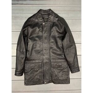 Vintage Claiborne Black Lambskin Leather Jacket Mens Medium Quilted Lined Zip Up